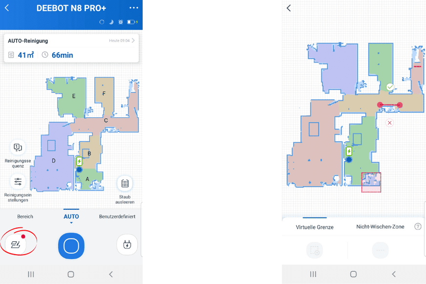 Definition von No-Mop-Zonen bzw. Sperrzonen in der Ecovacs Home App